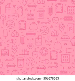 Sweet and candy icon seamless pattern. Made in line style.