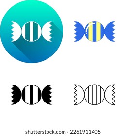 Sweet Candy Icon Set of Flat Long Shadow, Color, Black-White Silhouette, Line Art Logo Symbol Isolated on White Background