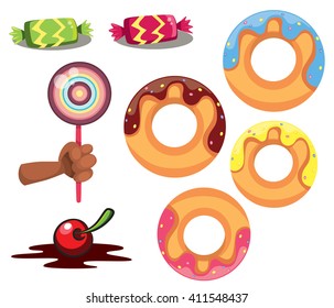 Sweet candy icons set. Sweets, donuts, sweet life, love sweet, take it. Take it sweet. Candy life. Candy in hand. Sweetshop.
