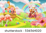 Sweet candy land. Cartoon game background. 3d vector illustration