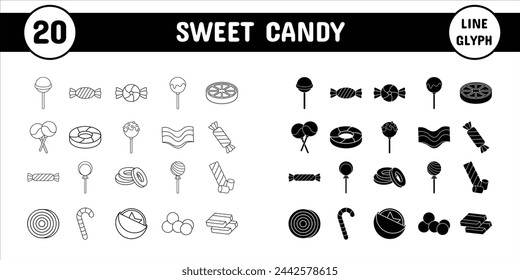 Sweet Candy Line Glyph Vector Illustration Icon Sticker Set Design-Materialien