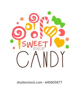 Sweet candy logo. Colorful hand drawn label for confectionery, bakery, candy bar, sweet store