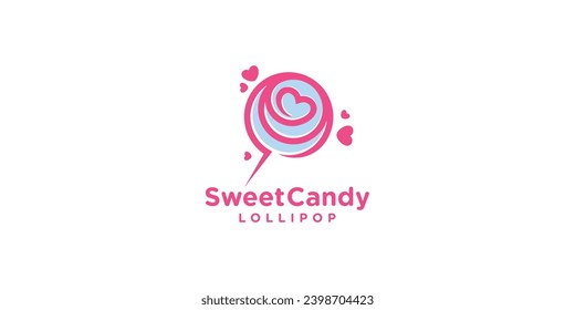 Diseño del logotipo de dulces golosinas. Ama el Lollipop con estilo minimalista. Plantilla de diseño de vectores de símbolos de iconos.