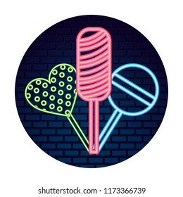 sweet candy lollipops hard confection neon light