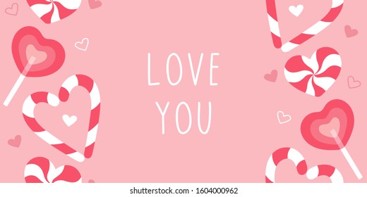 Sweet candy love you. Modern party flyer with pink cover design. Celebration background template. Vector brochure illustration concept.