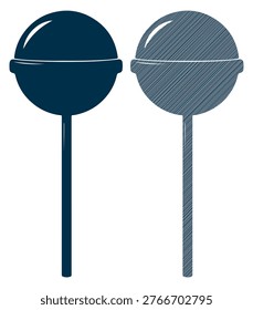 Sweet candy on stick, bright treat. Vector graphics, dessert icon, fun and sugary confection.