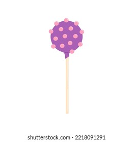 Sweet candy on stick, cake pop chocolate confectionery dessert. Vector bonbon, food dessert. Tasty confectionery, holiday confection, round lolly