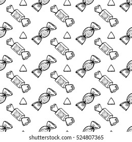 Sweet Candy Pattern. Hand-drawn Sketch Vector Illustration. Ideal Hand Drawing Celebration Seamless Doodles Design for Birthday, New-Year, Christmas, Valentine's, Party, Print, Wrapping, Wallpaper.