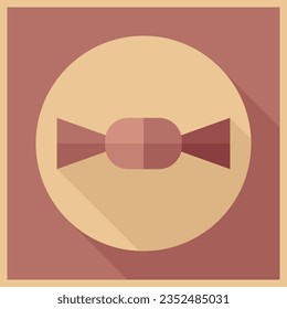 Sweet candy in red wrapper. Vector icon illustration for Christmas or Hanukkah. Flat long shadow design.	