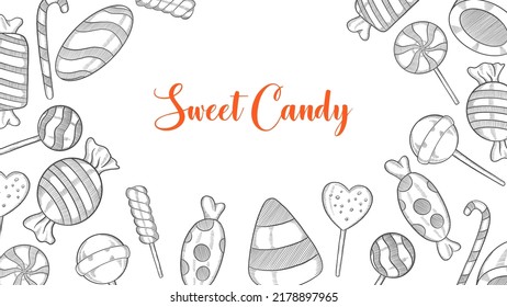 sweet candy set collection with hand drawn sketch for background banner template poster