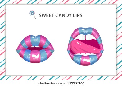 Sweet candy sexy passion lips set, vector illustration