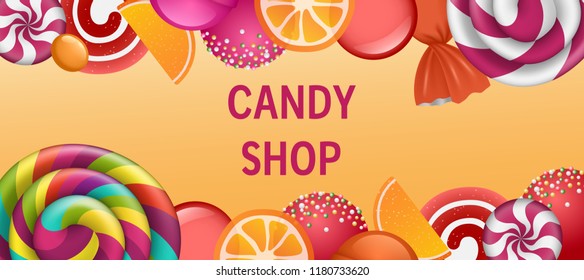 Sweet candy shop concept banner. Realistic illustration of sweet candy shop vector concept banner for web design