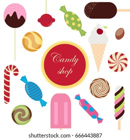 Sweet candy shop set icon vector illustration
