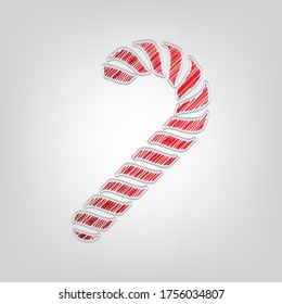 Sweet candy sign. Red gradient scribble Icon with artistic contour gray String on light gray Background. Illustration.