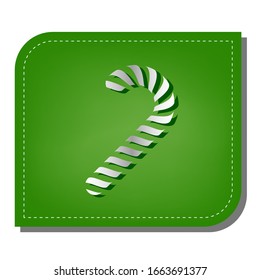 Sweet candy sign. Silver gradient line icon with dark green shadow at ecological patched green leaf. Illustration.