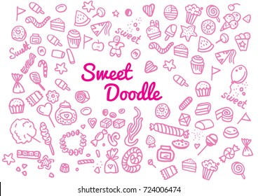 Sweet Candy Sketch. Hand-drawn Design Vector Illustration.  Seamless Doodles for Birthday, New-Year, Christmas, Valentine's, Party, Print, Congratulations Wrapping, Wallpaper.