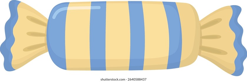 Sweet candy with striped wrapper isolated on white background. Illustration of confectionery object