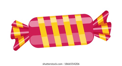 Sweet candy in striped wrapping isolated on white background