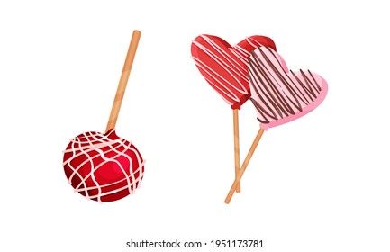 Sweet Candy and Sugary Lollipop as Saint Valentine Day Festive Attributes and Symbols Vector Set