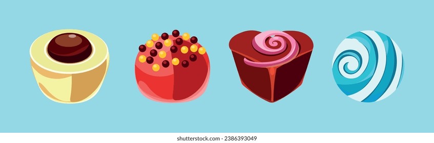 Sweet and Candy as Ui Game Element on Blue Background Vector Set