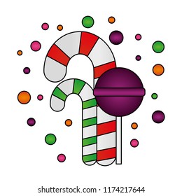 sweet canes with lollipop isolated icon