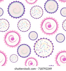 Sweet cape cakes pattern on white background. Seamless.