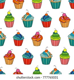 Sweet cape cakes seamless pattern on white background. Textile rapport.