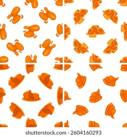Sweet caramel candies and sauce seamless pattern on white background