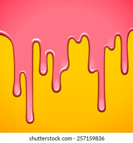 Sweet caramel candy syrup is flowing down