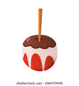 Sweet caramel and chocolate candy apple. Vector illustration in cartoon style.