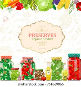 sweet card with border of canned vegetables in glass jars for your design