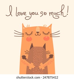 Sweet card for Mother's Day with cats. Vector illustration.