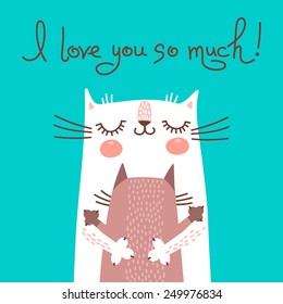 Sweet card for Mothers Day with cats. Vector illustration.