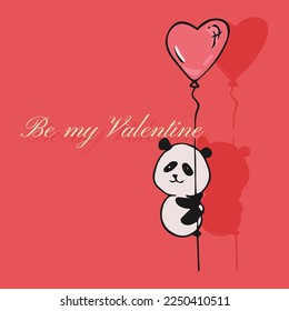 Sweet card for Valentine's Day. Panda is holding a ball. Be my Valentine. Vector illustration.