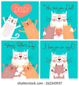 Sweet cards for Fathers Day with cats. Vector illustration.