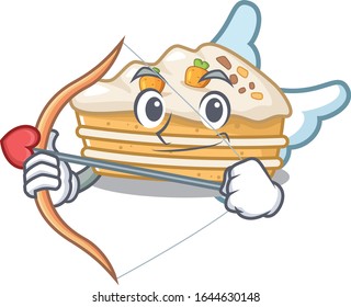 Sweet carrot cake Cupid cartoon design with arrow and wings
