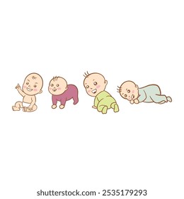 Sweet Cartoon Baby Characters in Different Playful Poses