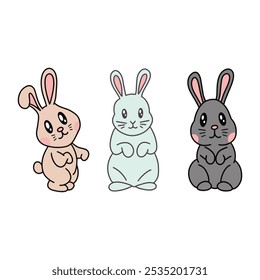 Sweet Cartoon Bunnies in Three Unique Colors