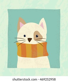 Sweet cartoon cat in scarf card design