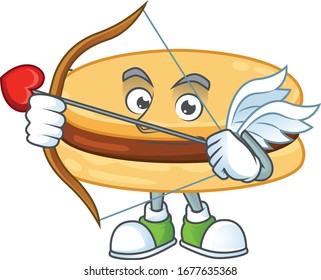 Sweet cartoon character of brown alfajor Cupid with arrow and wings