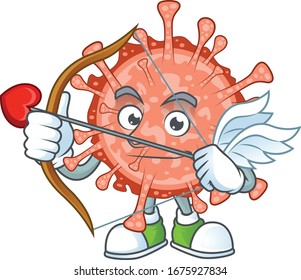Sweet cartoon character of bulbul coronavirus Cupid with arrow and wings