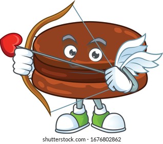 Sweet cartoon character of chocolate alfajor Cupid with arrow and wings