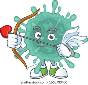 Sweet cartoon character of coronaviruses Cupid with arrow and wings
