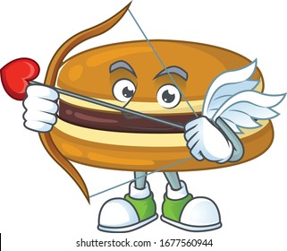 Sweet cartoon character of dorayaki Cupid with arrow and wings