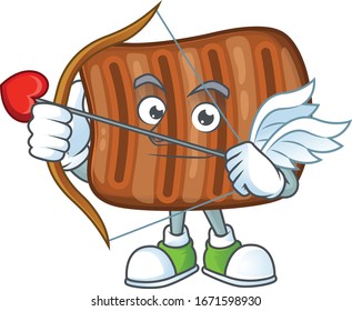 Sweet cartoon character of roasted beef Cupid with arrow and wings