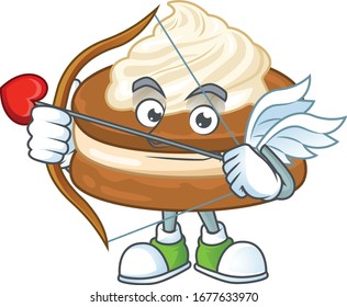 Sweet cartoon character of white cream alfajor Cupid with arrow and wings