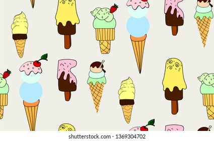 Sweet cartoon cold ice cream set and tasty frozen icecream collection vector colorful desserts