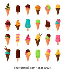 Sweet cartoon cold ice cream set and tasty cartoon frozen icecream collection vector delicious