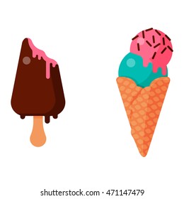 Sweet cartoon cold ice cream set and tasty cartoon frozen icecream collection vector delicious