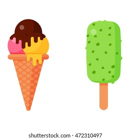 Sweet cartoon cold ice cream set and tasty cartoon frozen icecream collection vector delicious